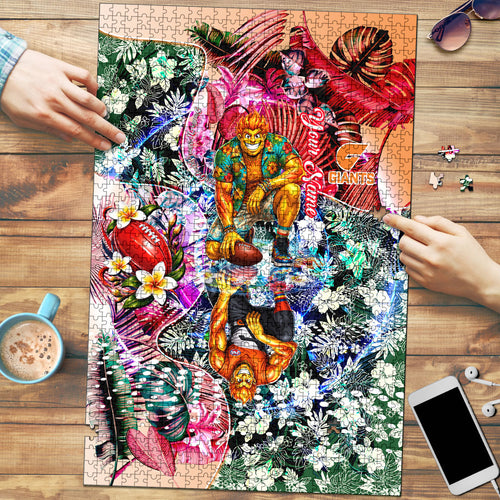 Personalized Greater Western Sydney Giants Puzzle Tropical Hibiscus Flowers - Pacific Fusion Style