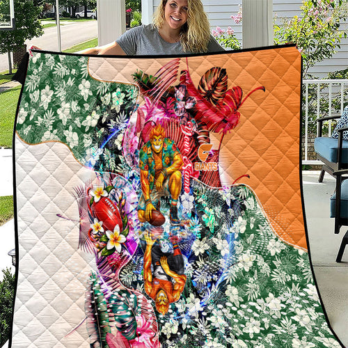 Personalized Greater Western Sydney Giants Quilt Tropical Hibiscus Flowers - Pacific Fusion Style