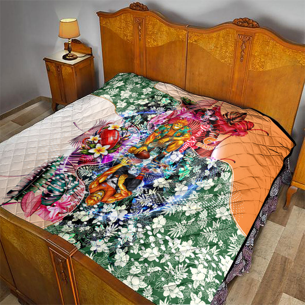 Personalized Greater Western Sydney Giants Quilt Tropical Hibiscus Flowers - Pacific Fusion Style