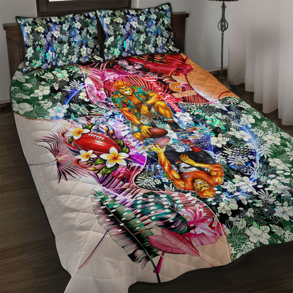Personalized Greater Western Sydney Giants Quilt Bed Set Tropical Hibiscus Flowers - Pacific Fusion Style