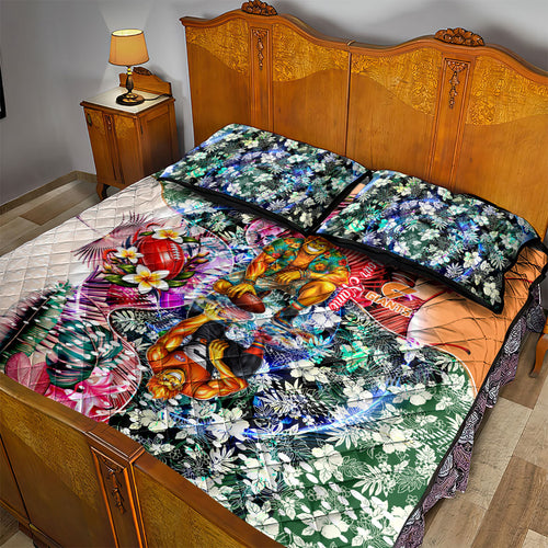 Personalized Greater Western Sydney Giants Quilt Bed Set Tropical Hibiscus Flowers - Pacific Fusion Style