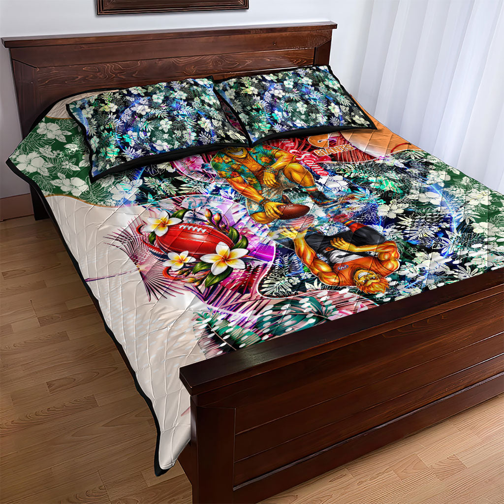 Personalized Greater Western Sydney Giants Quilt Bed Set Tropical Hibiscus Flowers - Pacific Fusion Style
