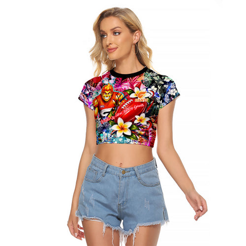 Personalized Greater Western Sydney Giants Raglan Cropped T Shirt Tropical Hibiscus Flowers - Pacific Fusion Style