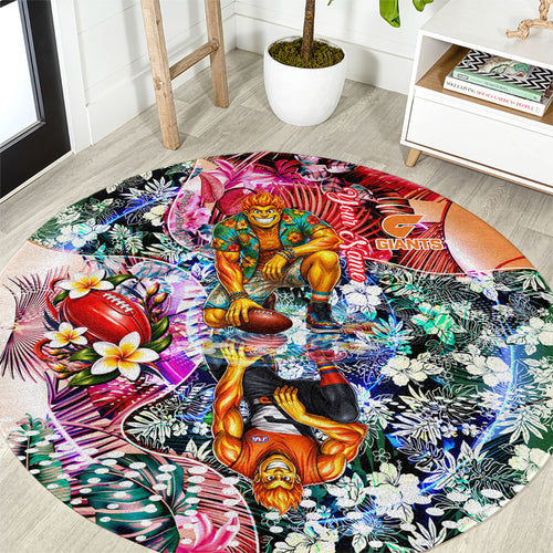 Personalized Greater Western Sydney Giants Round Carpet Tropical Hibiscus Flowers - Pacific Fusion Style