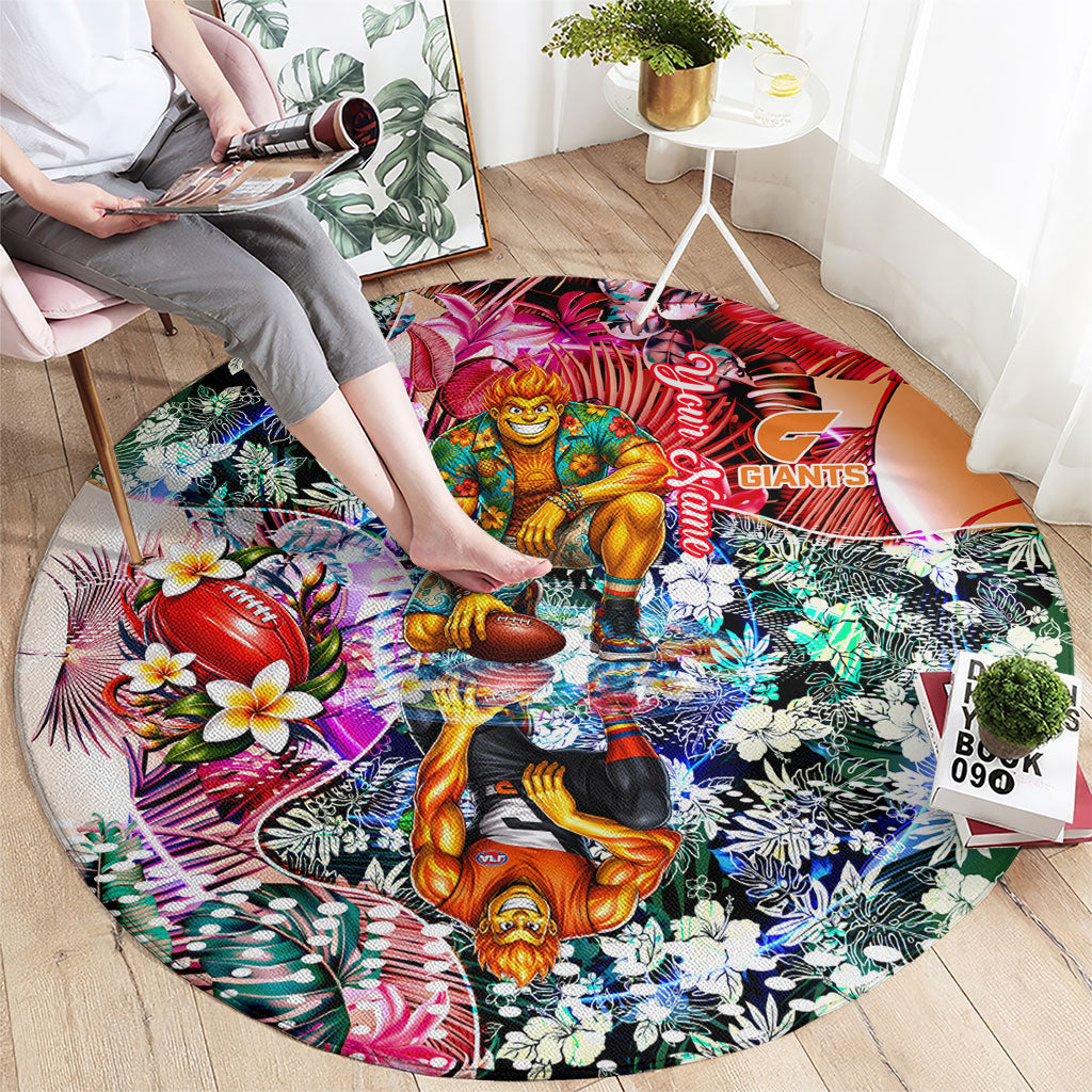 Personalized Greater Western Sydney Giants Round Carpet Tropical Hibiscus Flowers - Pacific Fusion Style