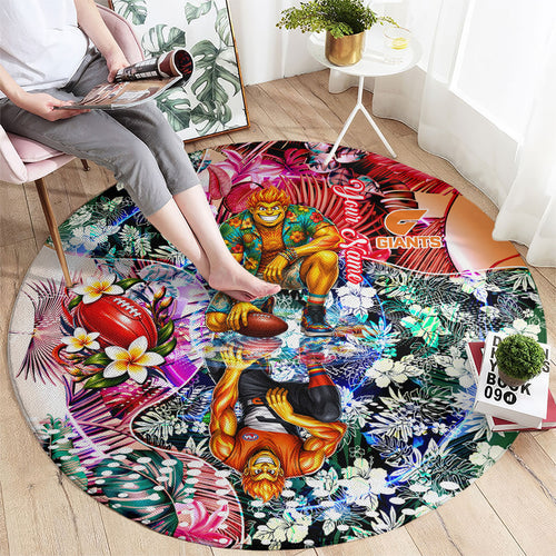 Personalized Greater Western Sydney Giants Round Carpet Tropical Hibiscus Flowers - Pacific Fusion Style