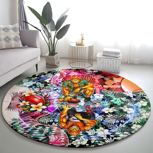 Personalized Greater Western Sydney Giants Round Carpet Tropical Hibiscus Flowers - Pacific Fusion Style