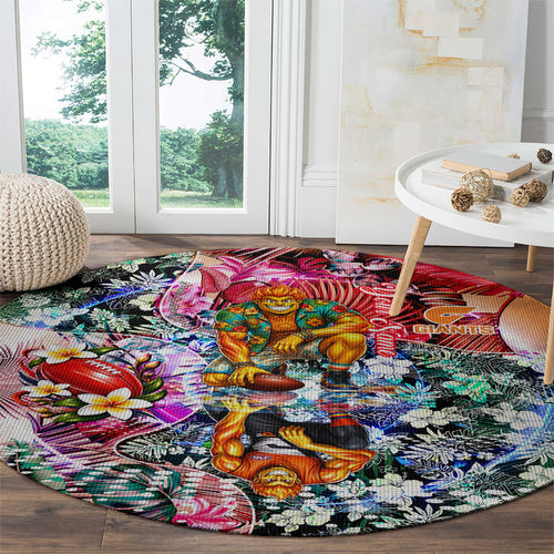 Personalized Greater Western Sydney Giants Round Carpet Tropical Hibiscus Flowers - Pacific Fusion Style