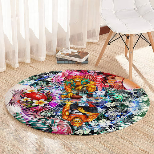 Personalized Greater Western Sydney Giants Round Carpet Tropical Hibiscus Flowers - Pacific Fusion Style