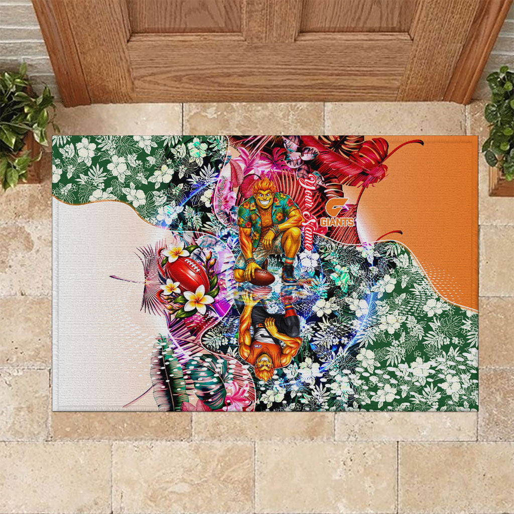 Personalized Greater Western Sydney Giants Rubber Doormat Tropical Hibiscus Flowers - Pacific Fusion Style
