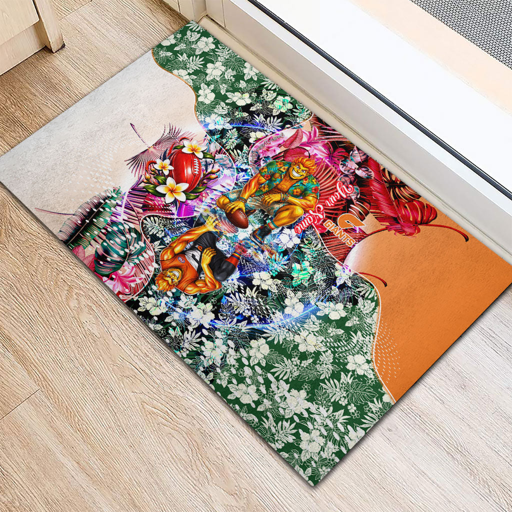 Personalized Greater Western Sydney Giants Rubber Doormat Tropical Hibiscus Flowers - Pacific Fusion Style
