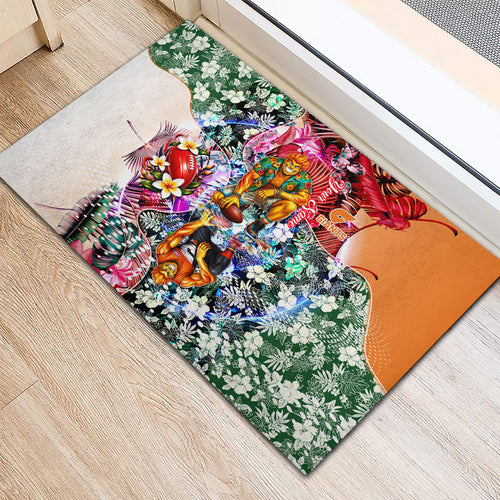 Personalized Greater Western Sydney Giants Rubber Doormat Tropical Hibiscus Flowers - Pacific Fusion Style