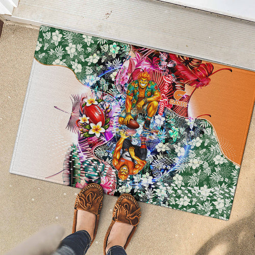 Personalized Greater Western Sydney Giants Rubber Doormat Tropical Hibiscus Flowers - Pacific Fusion Style