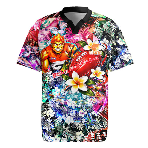Personalized Greater Western Sydney Giants Rugby Jersey Tropical Hibiscus Flowers - Pacific Fusion Style