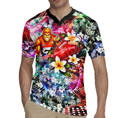 Personalized Greater Western Sydney Giants Rugby Jersey Tropical Hibiscus Flowers - Pacific Fusion Style