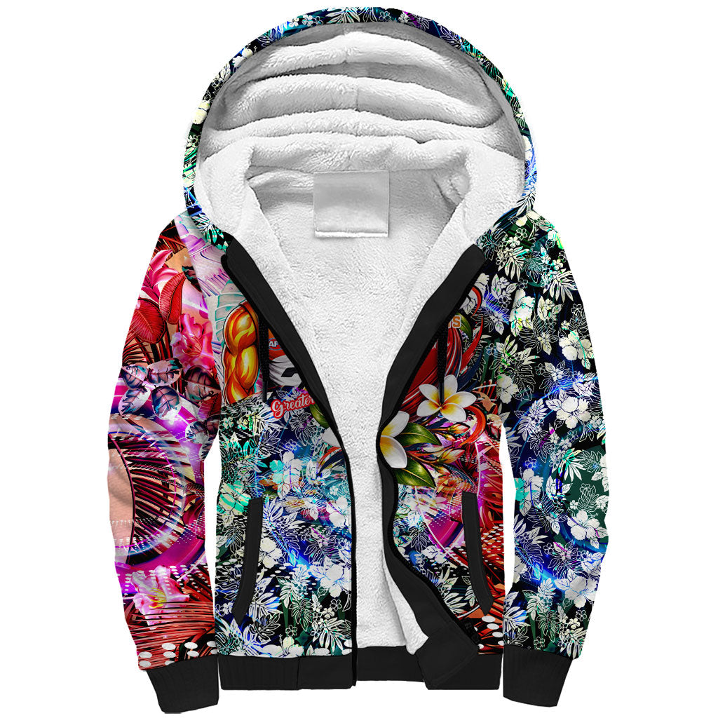 Personalized Greater Western Sydney Giants Sherpa Hoodie Tropical Hibiscus Flowers - Pacific Fusion Style