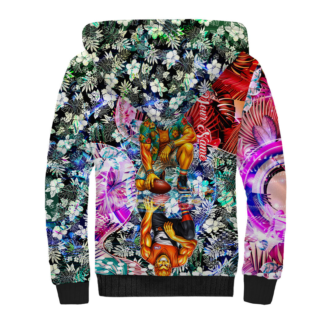 Personalized Greater Western Sydney Giants Sherpa Hoodie Tropical Hibiscus Flowers - Pacific Fusion Style