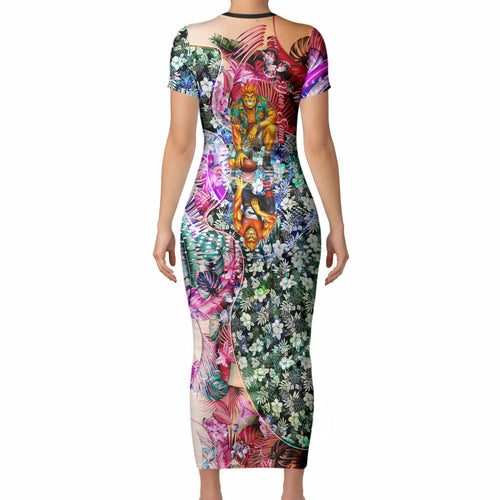 Personalized Greater Western Sydney Giants Short Sleeve Bodycon Dress Tropical Hibiscus Flowers - Pacific Fusion Style