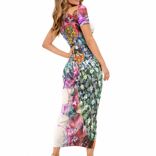 Personalized Greater Western Sydney Giants Short Sleeve Bodycon Dress Tropical Hibiscus Flowers - Pacific Fusion Style