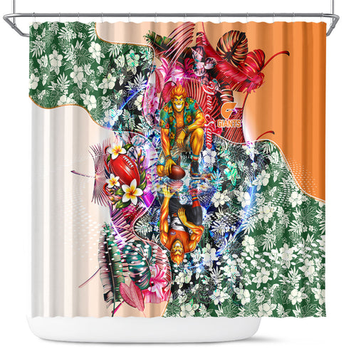 Personalized Greater Western Sydney Giants Shower Curtain Tropical Hibiscus Flowers - Pacific Fusion Style
