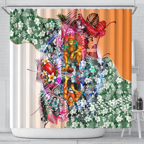 Personalized Greater Western Sydney Giants Shower Curtain Tropical Hibiscus Flowers - Pacific Fusion Style
