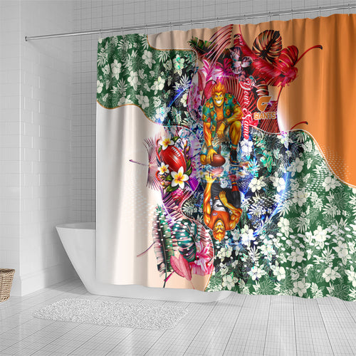 Personalized Greater Western Sydney Giants Shower Curtain Tropical Hibiscus Flowers - Pacific Fusion Style