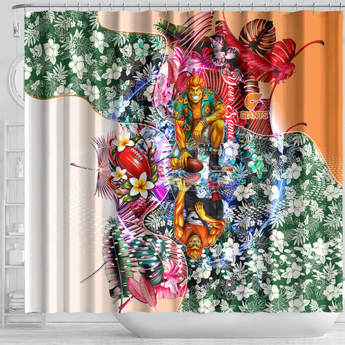 Personalized Greater Western Sydney Giants Shower Curtain Tropical Hibiscus Flowers - Pacific Fusion Style