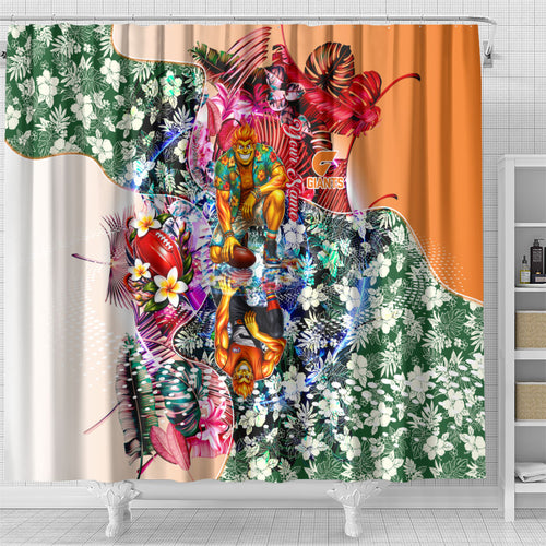 Personalized Greater Western Sydney Giants Shower Curtain Tropical Hibiscus Flowers - Pacific Fusion Style