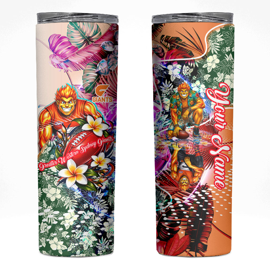 Personalized Greater Western Sydney Giants Skinny Tumbler Tropical Hibiscus Flowers - Pacific Fusion Style