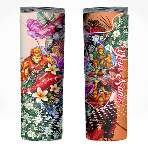 Personalized Greater Western Sydney Giants Skinny Tumbler Tropical Hibiscus Flowers - Pacific Fusion Style
