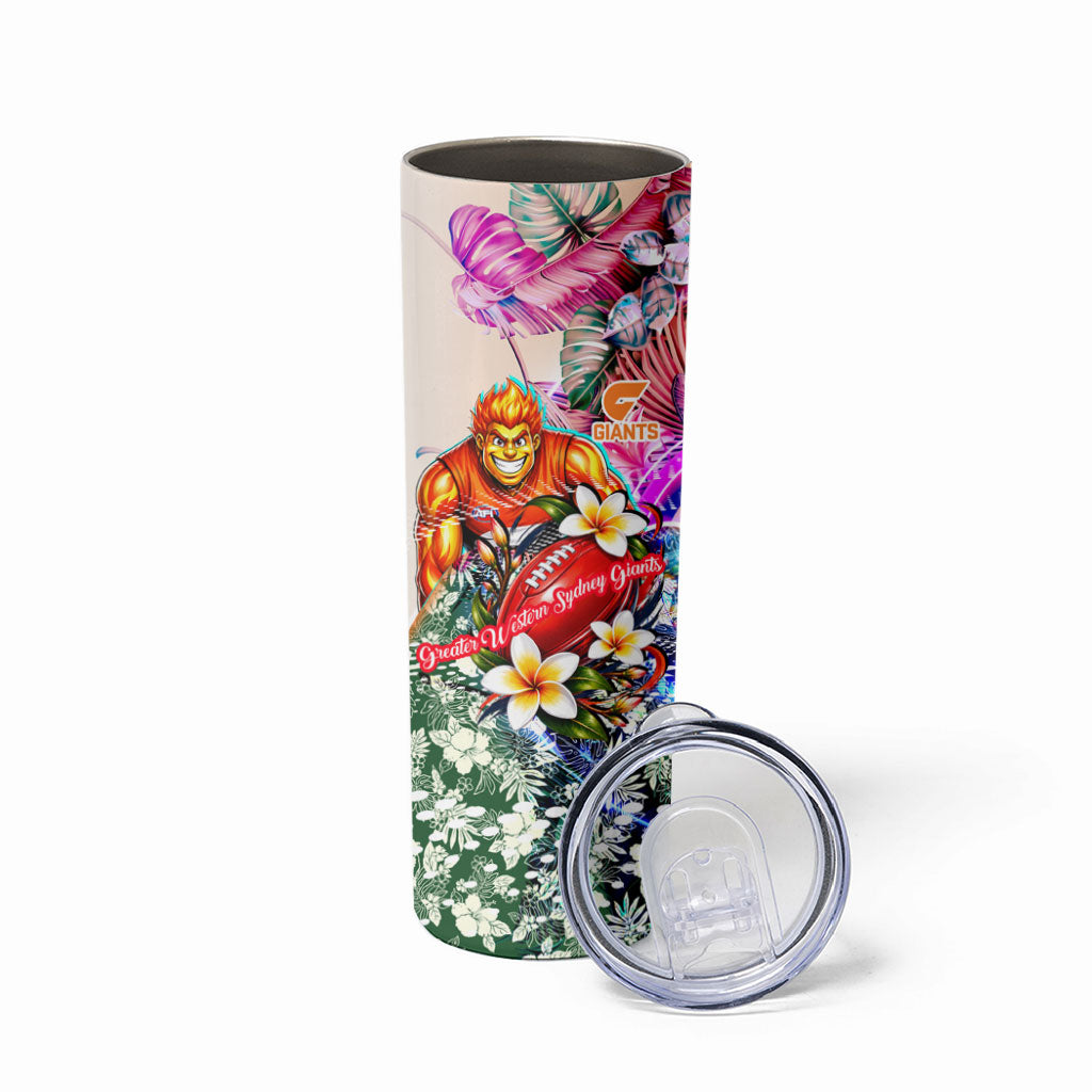 Personalized Greater Western Sydney Giants Skinny Tumbler Tropical Hibiscus Flowers - Pacific Fusion Style