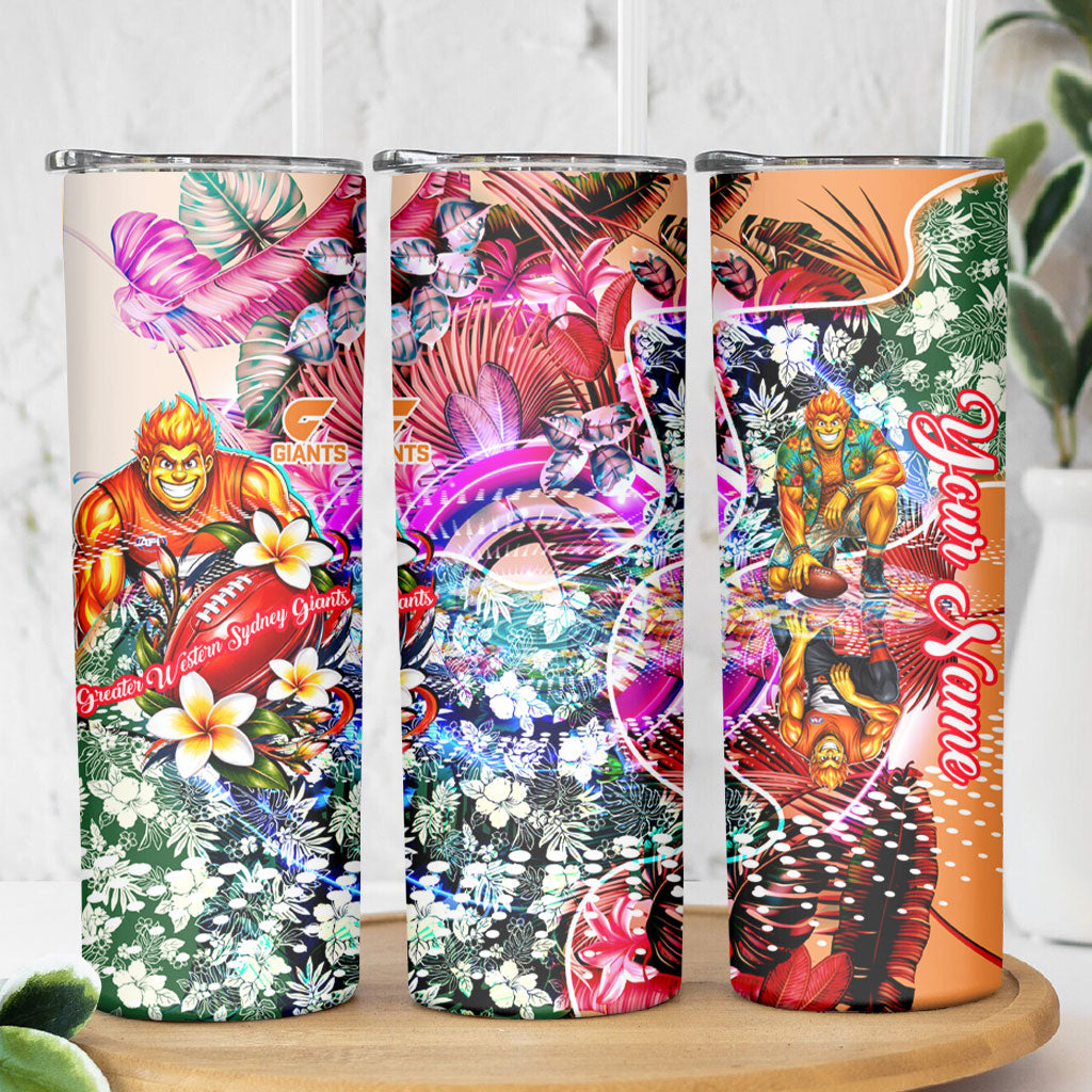Personalized Greater Western Sydney Giants Skinny Tumbler Tropical Hibiscus Flowers - Pacific Fusion Style