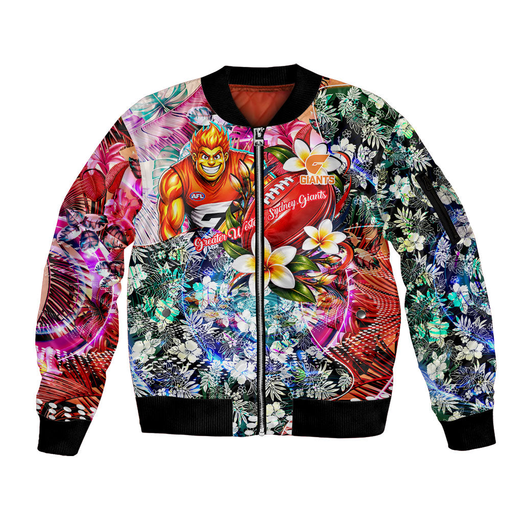 Personalized Greater Western Sydney Giants Sleeve Zip Bomber Jacket Tropical Hibiscus Flowers - Pacific Fusion Style