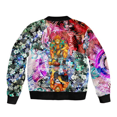 Personalized Greater Western Sydney Giants Sleeve Zip Bomber Jacket Tropical Hibiscus Flowers - Pacific Fusion Style