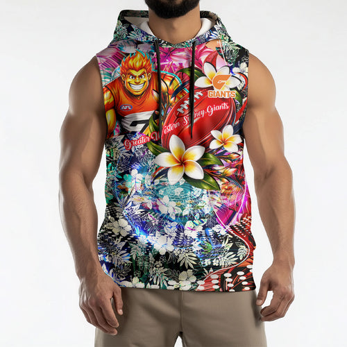 Personalized Greater Western Sydney Giants Sleeveless Hoodie Tropical Hibiscus Flowers - Pacific Fusion Style
