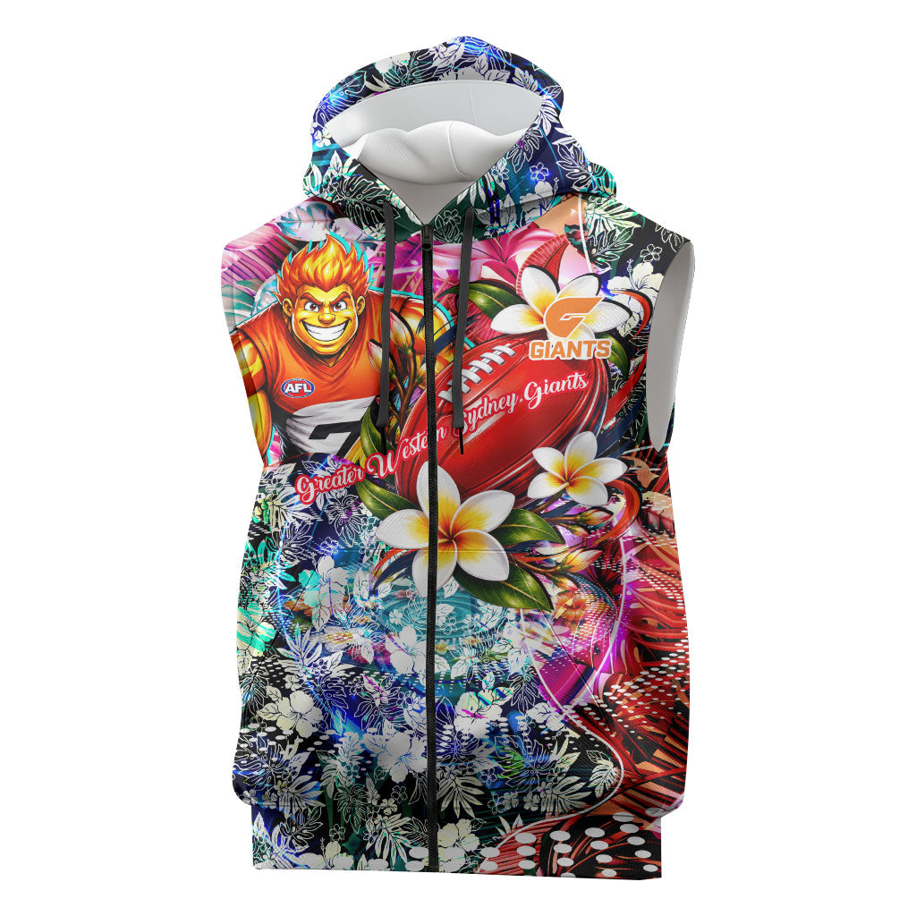 Personalized Greater Western Sydney Giants Sleeveless Zip Hoodie Tropical Hibiscus Flowers - Pacific Fusion Style