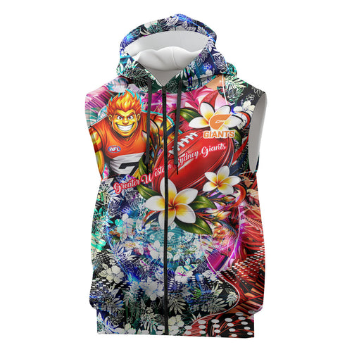 Personalized Greater Western Sydney Giants Sleeveless Zip Hoodie Tropical Hibiscus Flowers - Pacific Fusion Style