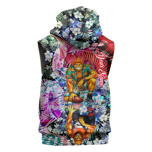 Personalized Greater Western Sydney Giants Sleeveless Zip Hoodie Tropical Hibiscus Flowers - Pacific Fusion Style