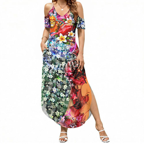 Personalized Greater Western Sydney Giants Summer Maxi Dress Tropical Hibiscus Flowers - Pacific Fusion Style