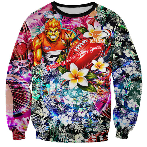 Personalized Greater Western Sydney Giants Sweatshirt Tropical Hibiscus Flowers - Pacific Fusion Style