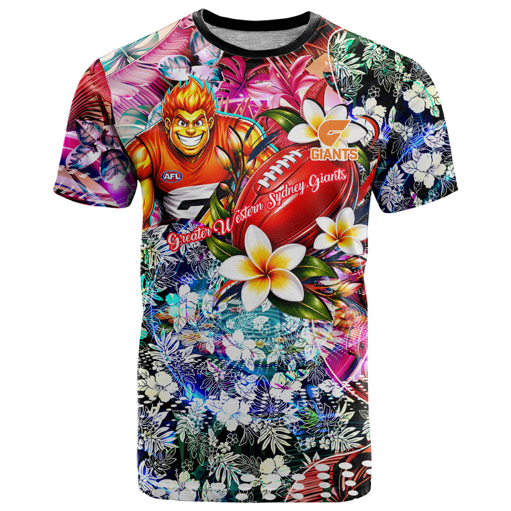 Personalized Greater Western Sydney Giants T Shirt Tropical Hibiscus Flowers - Pacific Fusion Style