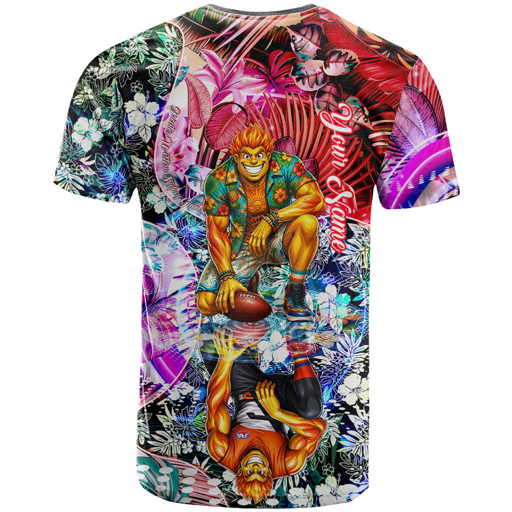 Personalized Greater Western Sydney Giants T Shirt Tropical Hibiscus Flowers - Pacific Fusion Style