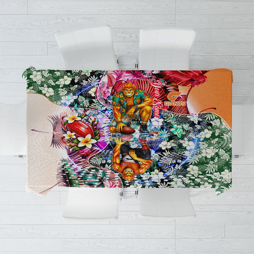 Personalized Greater Western Sydney Giants Tablecloth Tropical Hibiscus Flowers - Pacific Fusion Style