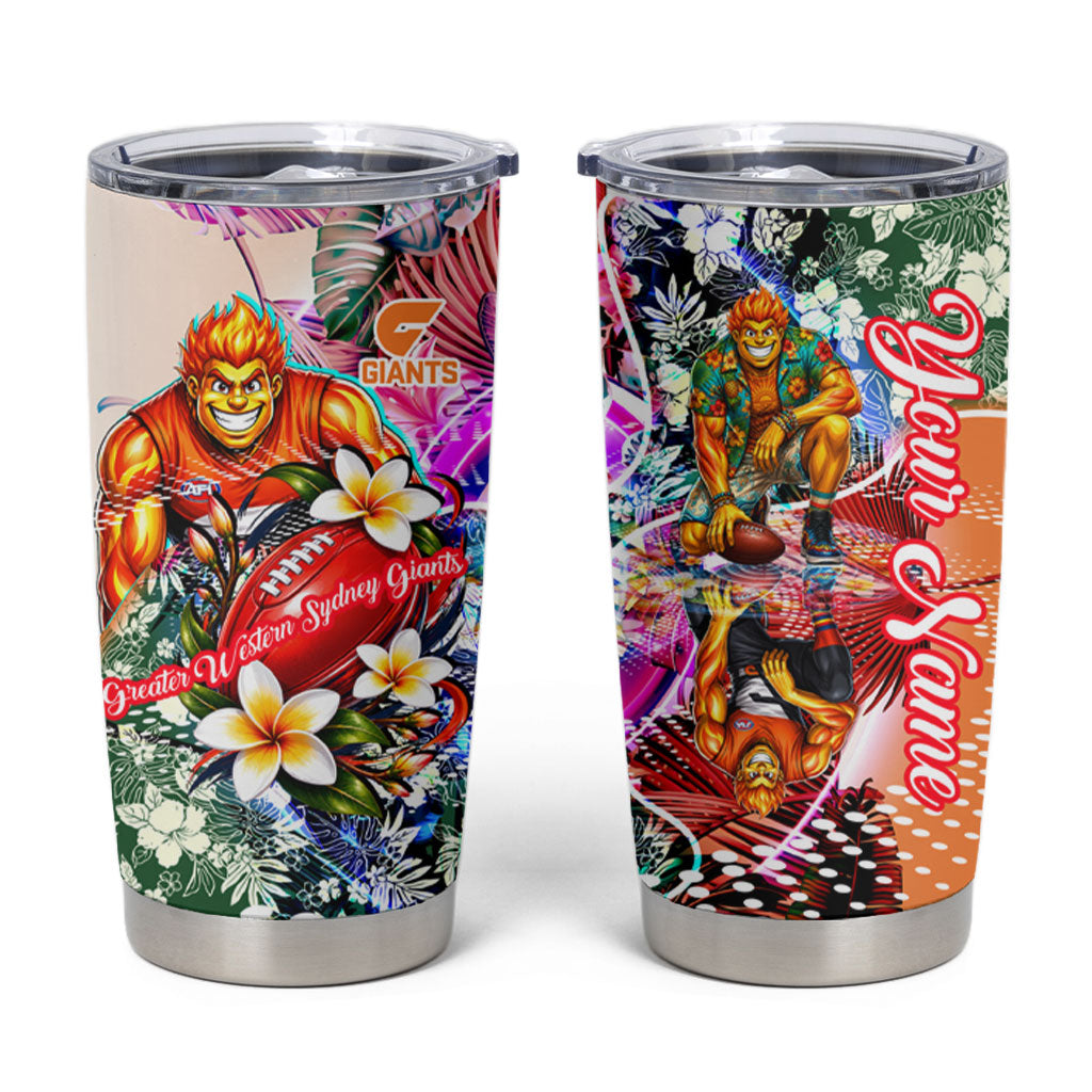 Personalized Greater Western Sydney Giants Tumbler Cup Tropical Hibiscus Flowers - Pacific Fusion Style