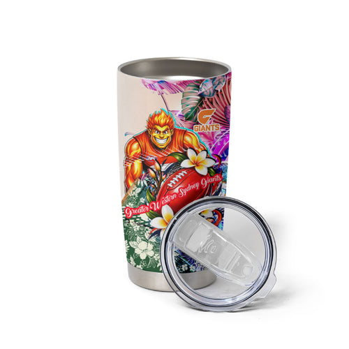 Personalized Greater Western Sydney Giants Tumbler Cup Tropical Hibiscus Flowers - Pacific Fusion Style