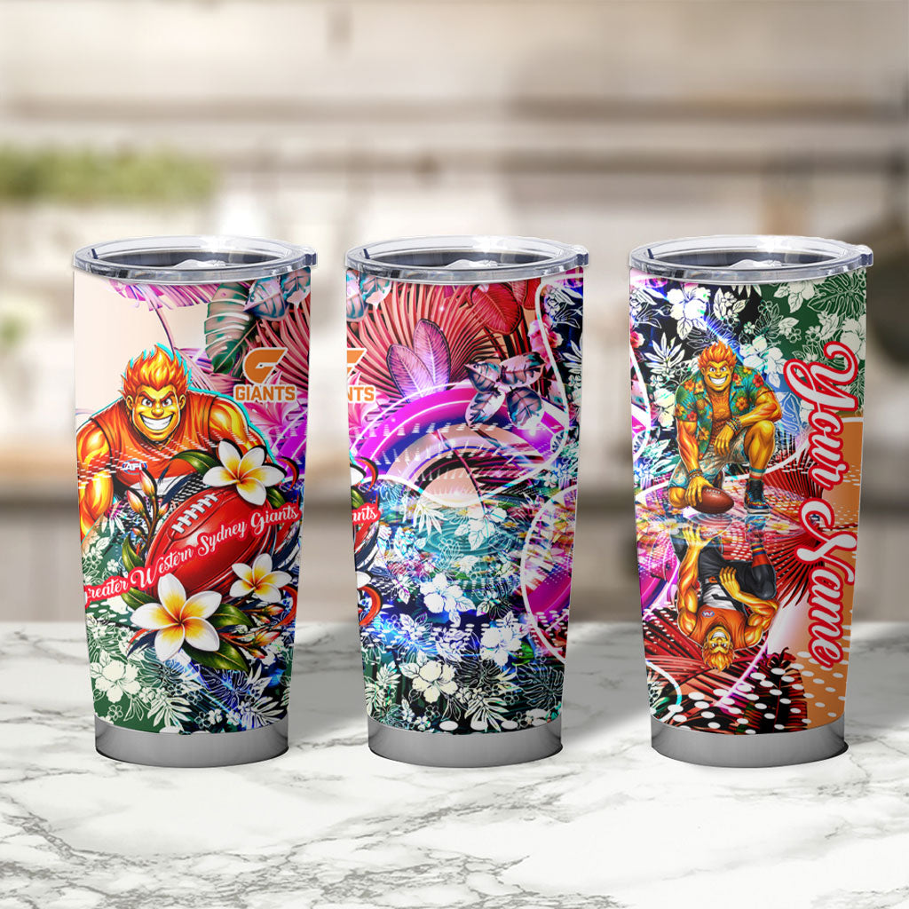 Personalized Greater Western Sydney Giants Tumbler Cup Tropical Hibiscus Flowers - Pacific Fusion Style
