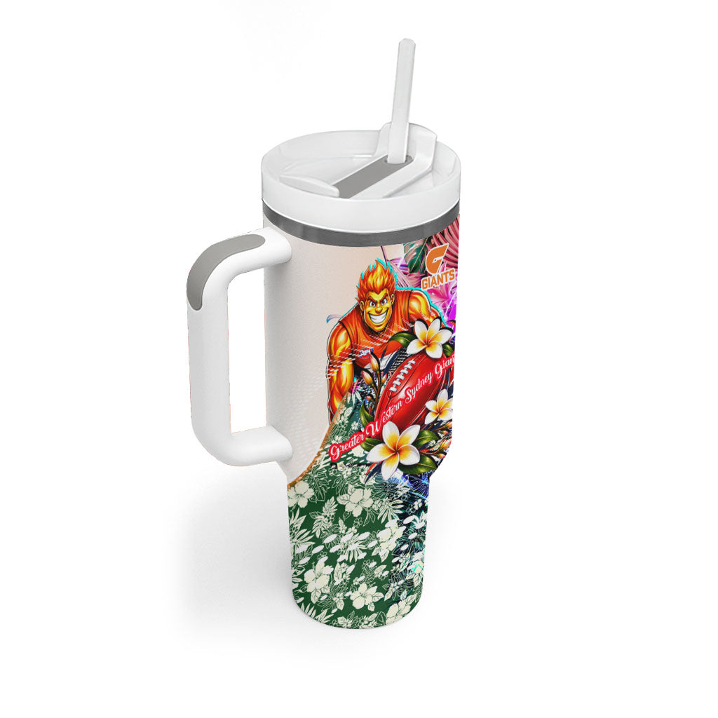 Personalized Greater Western Sydney Giants Tumbler With Handle Tropical Hibiscus Flowers - Pacific Fusion Style