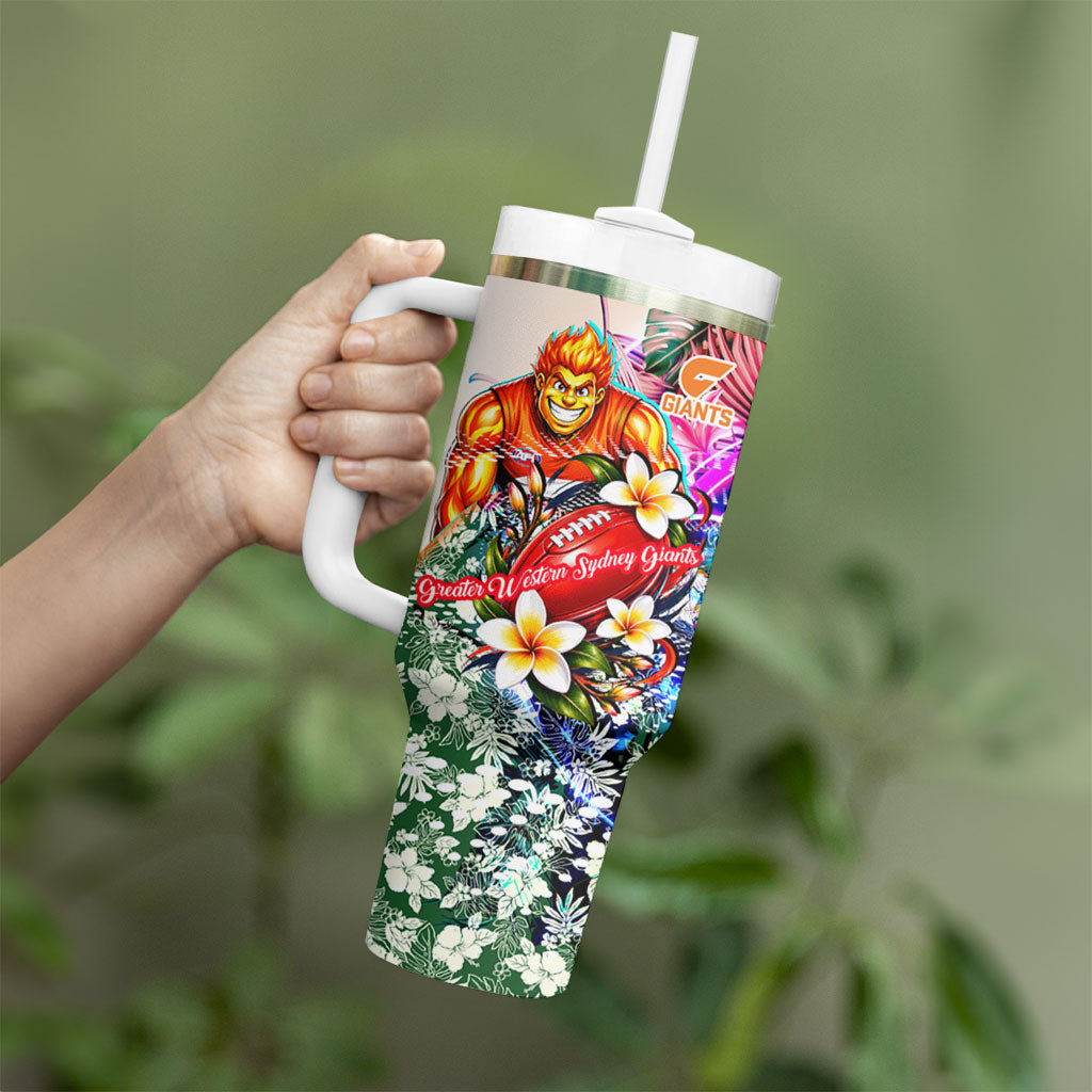 Personalized Greater Western Sydney Giants Tumbler With Handle Tropical Hibiscus Flowers - Pacific Fusion Style