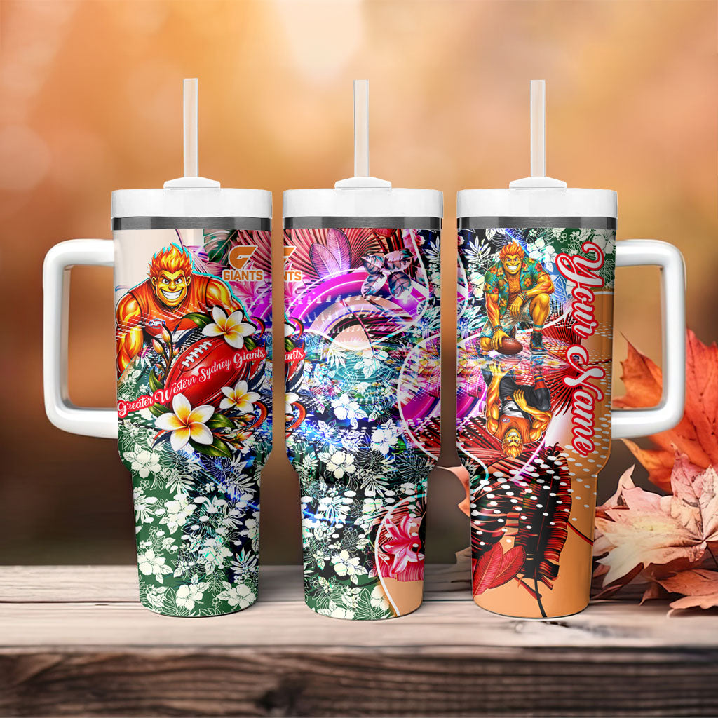 Personalized Greater Western Sydney Giants Tumbler With Handle Tropical Hibiscus Flowers - Pacific Fusion Style