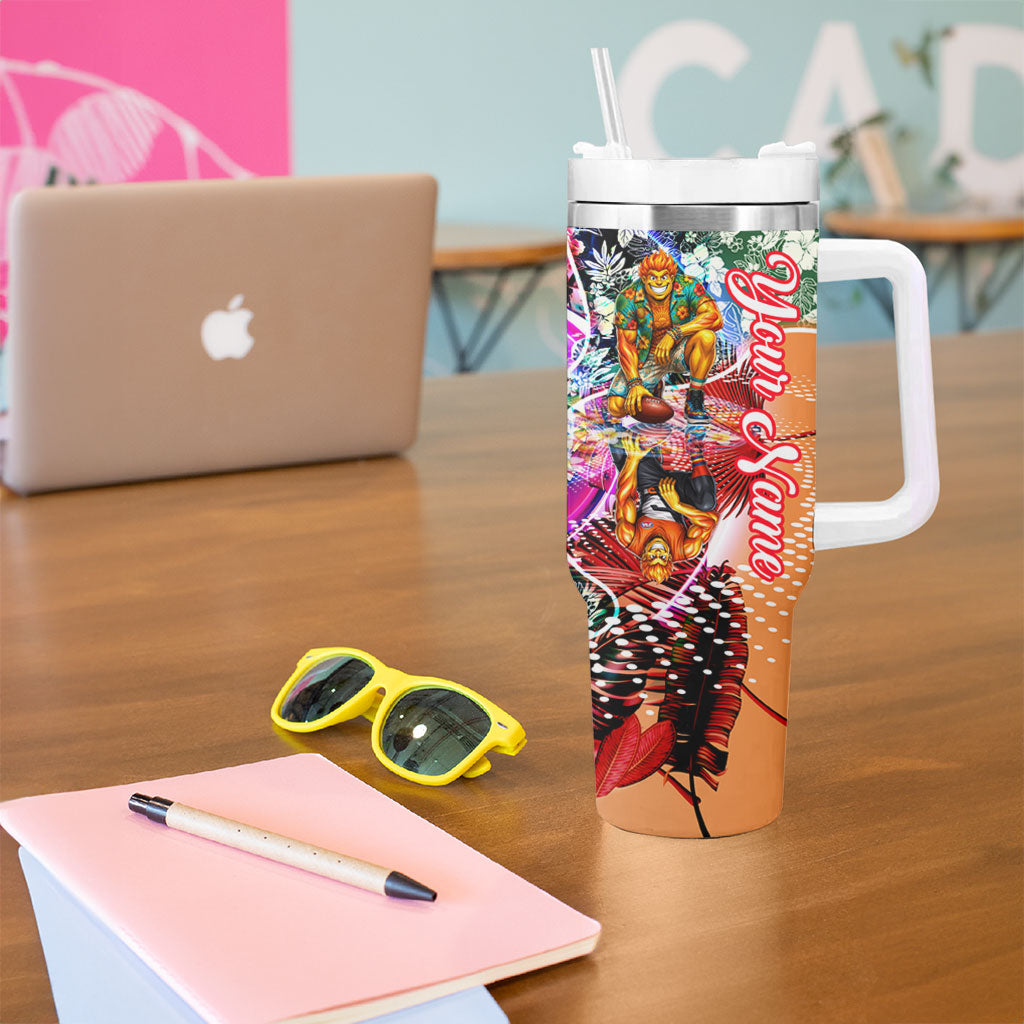 Personalized Greater Western Sydney Giants Tumbler With Handle Tropical Hibiscus Flowers - Pacific Fusion Style
